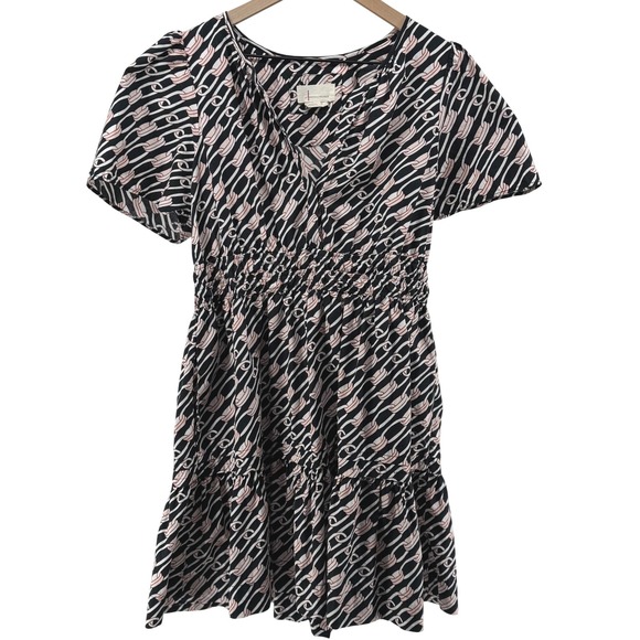 Anthropologie Dresses & Skirts - Anthropologie Somerset Mini Dress Women Large Black Chain Print Smocked Preppy